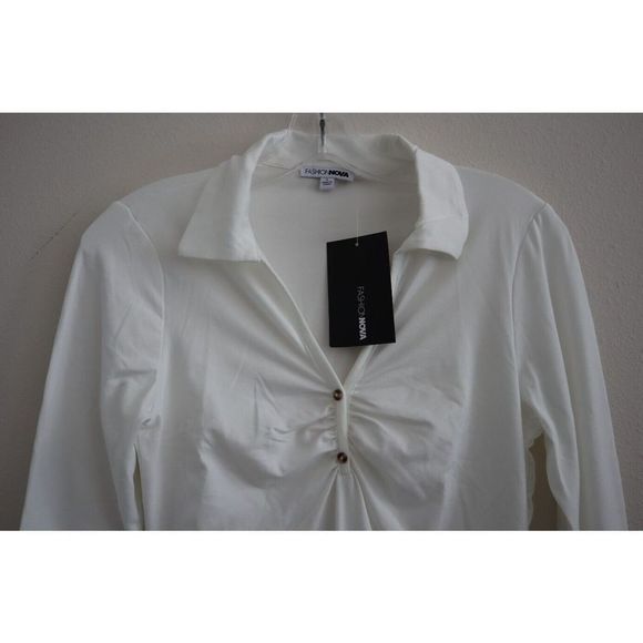 Fashion Nova 72791 Women's Sz L Off White Nia Long Sleeve Bodysuit - Picture 3 of 8